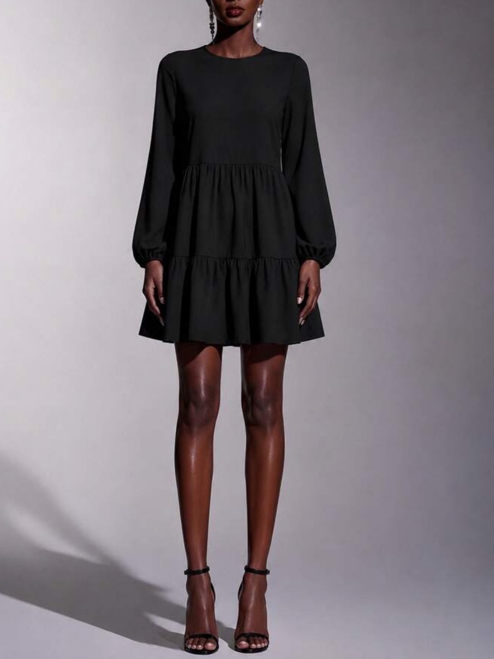 Boho black ruffle hem ribbed knit fall dress